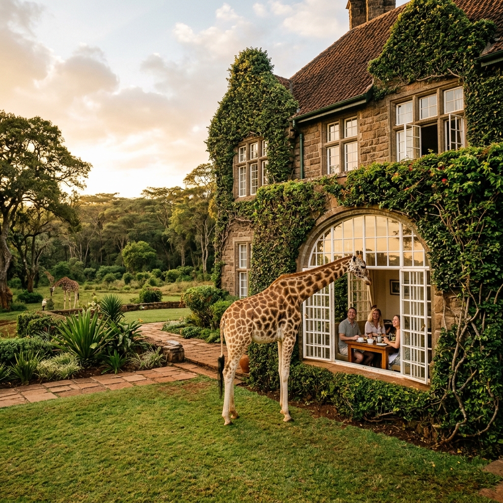 Giraffe Manor in Nairobi with giraffes at the manor windows