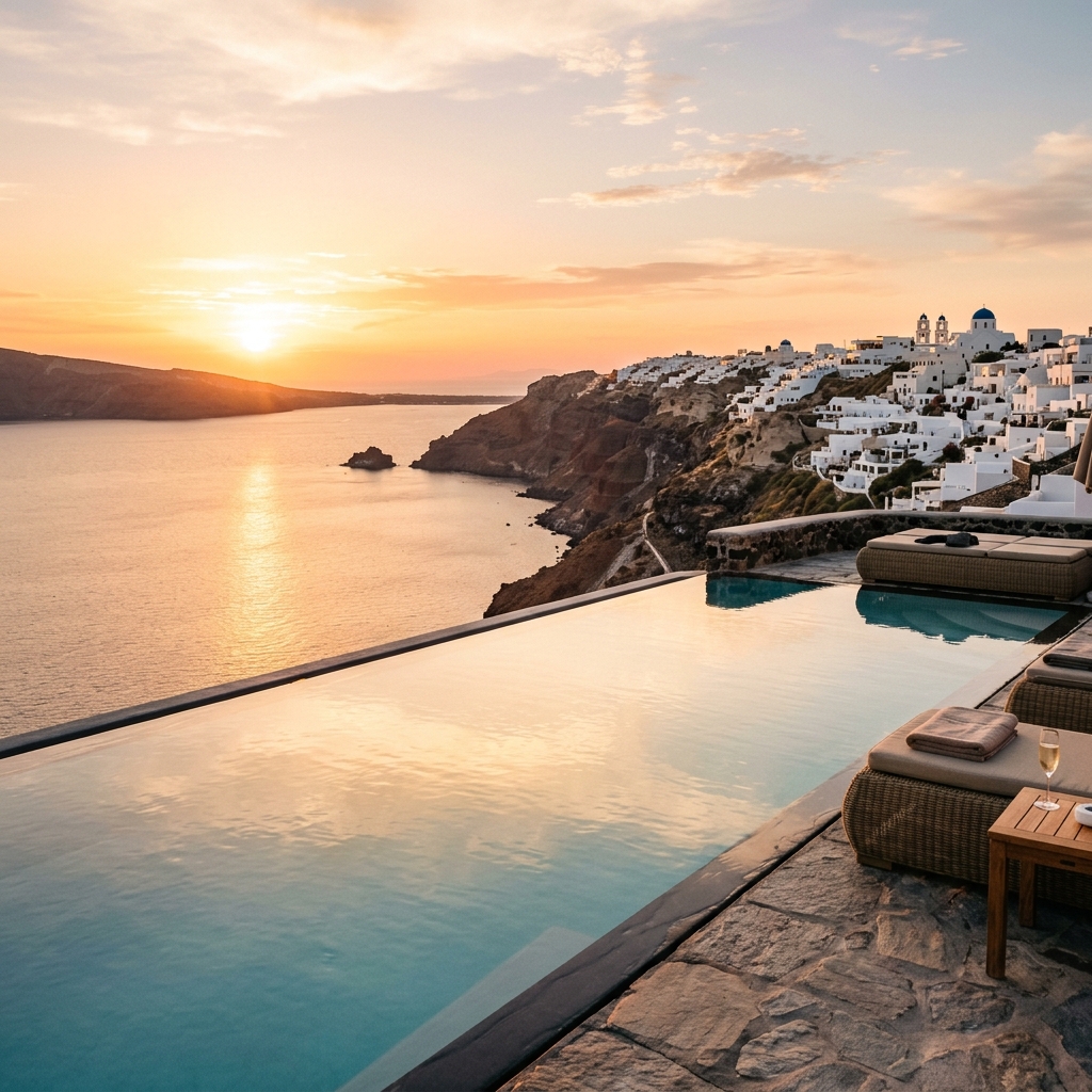 Infinity pool overlooking the Mediterranean, luxury resort destination